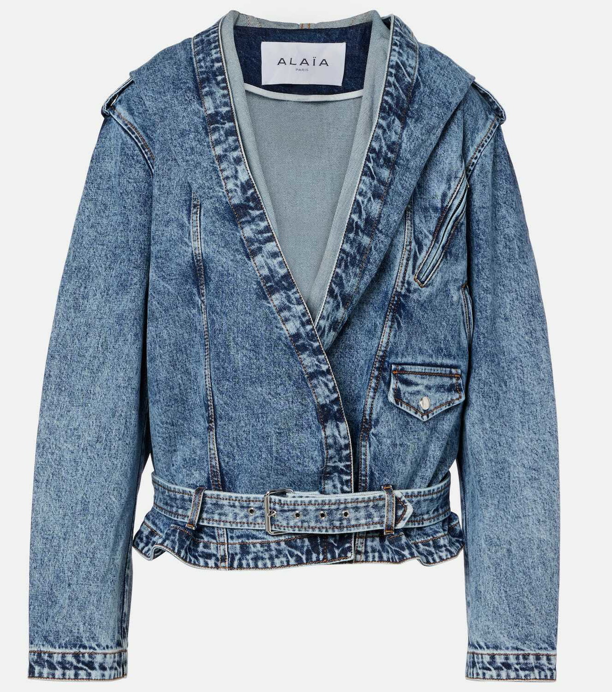 Alaïa Belted hooded denim jacket