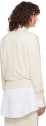 RECTO Off-White Deep Henley Neck Sheer Knit Sweater