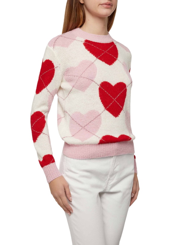 Photo: MC2 Saint Barth Woman Crewneck Soft Sweater Queen Nordic Soft With Heart Jacquard