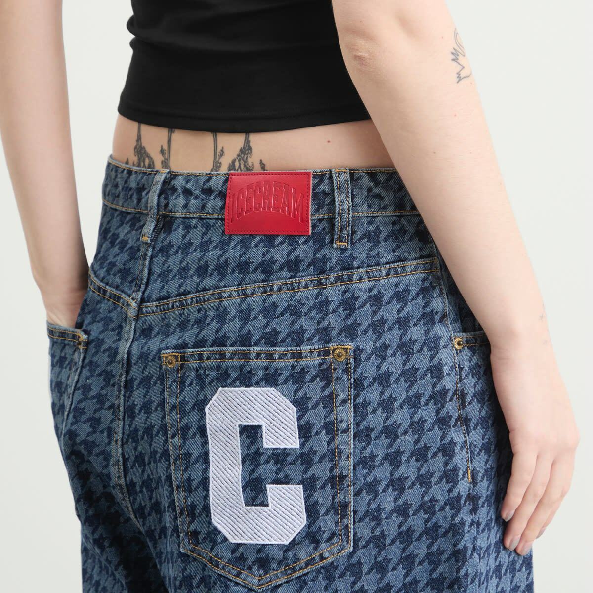 ICECREAM Women's Houndstooth Running Dog Jorts in Indigo