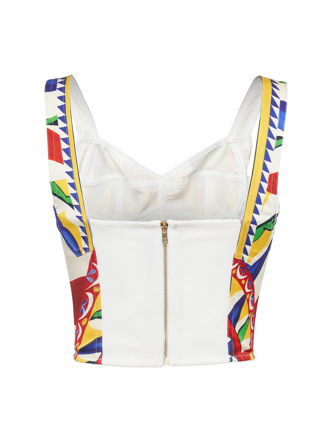 Tシャツ・カットソー Cotton blend bustier top with Maiolica print Dolce & Gabbana Maiolica cropped gathered printed cotton