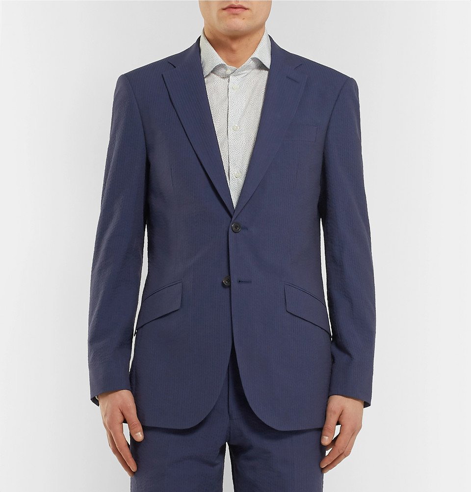 Richard James - Navy Sheisen Slim-Fit Cotton-Seersucker Suit Jacket ...