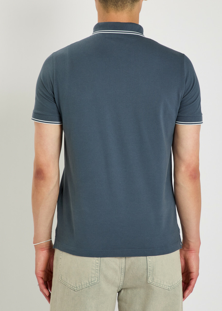 Stone Island Logo-appliquéd Piqué Cotton Polo Shirt Blue Dark
