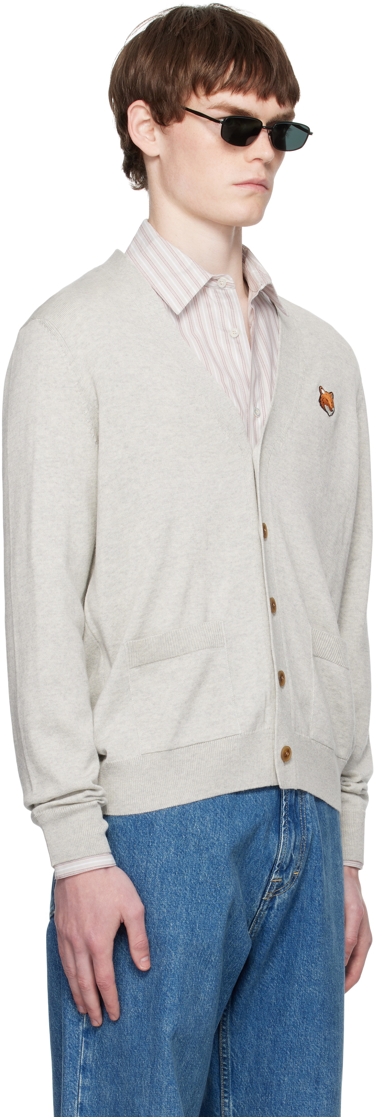 Maison Kitsuné Gray Fox Head Patch Regular Cardigan
