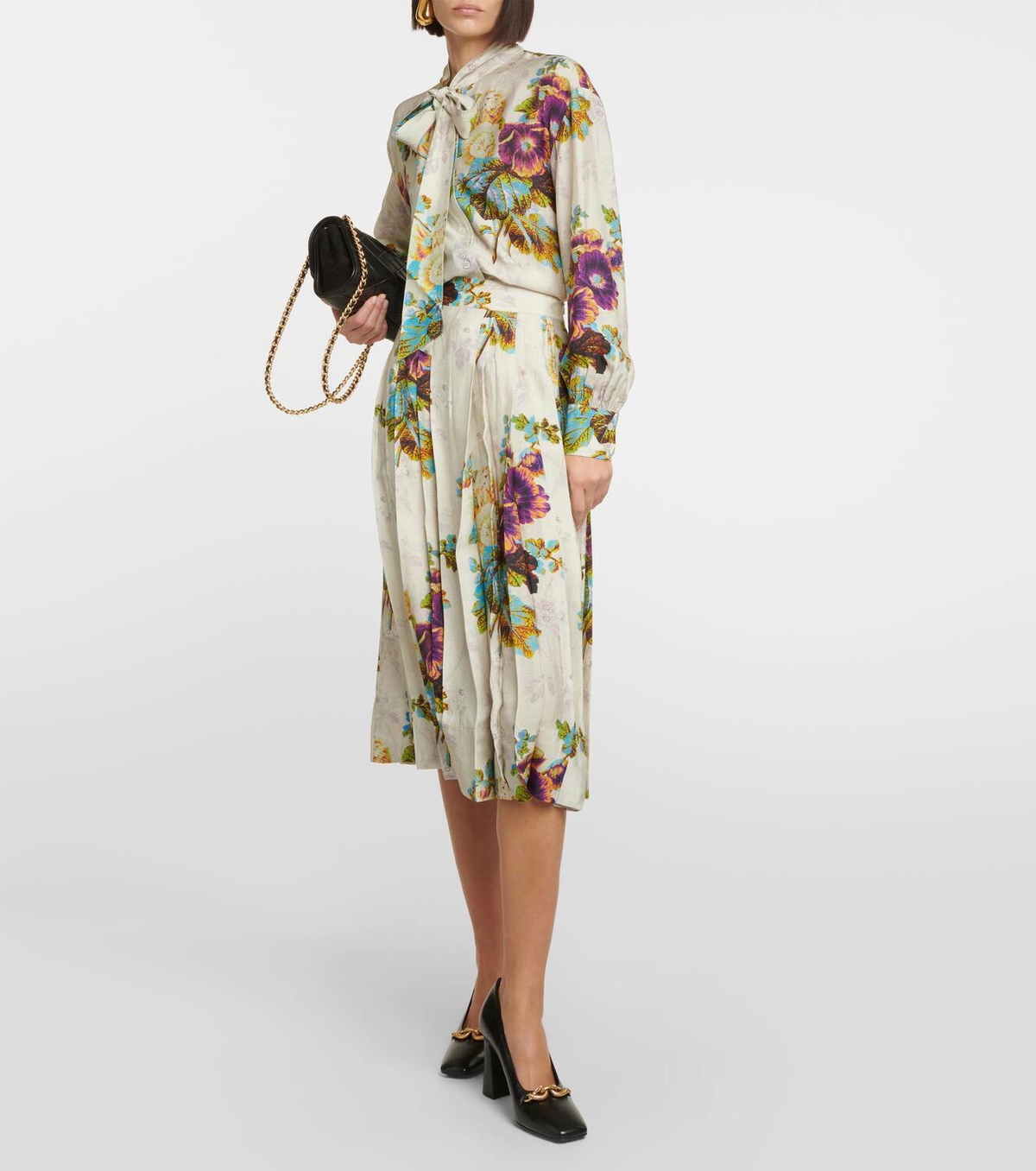Tory Burch Black Flowers Blouse, Tunic in Purple Grey Size 8 main image 0