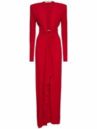 ALEXANDRE VAUTHIER Draped Jersey Long V Neck Dress with Ring