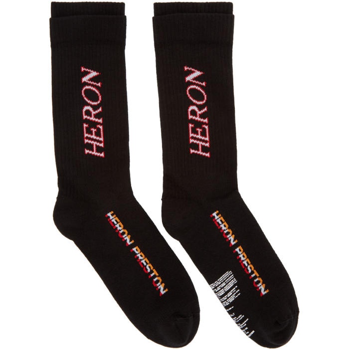 Photo: Heron Preston Black Italic Double Cuff Socks