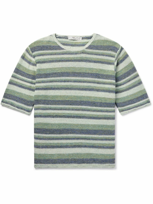 Photo: Inis Meáin - Strata Striped Knitted Linen T-Shirt - Green
