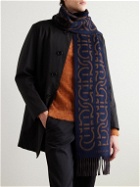 FERRAGAMO - Fringed Jacquard-Knit Wool and Cashmere-Blend Scarf