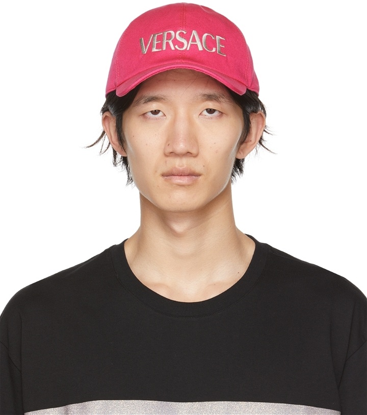 Photo: Versace Pink & Silver Embroidered Logo Cap
