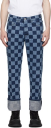 Marcelo Burlon County of Milan Blue & Navy Checkerboard Jeans