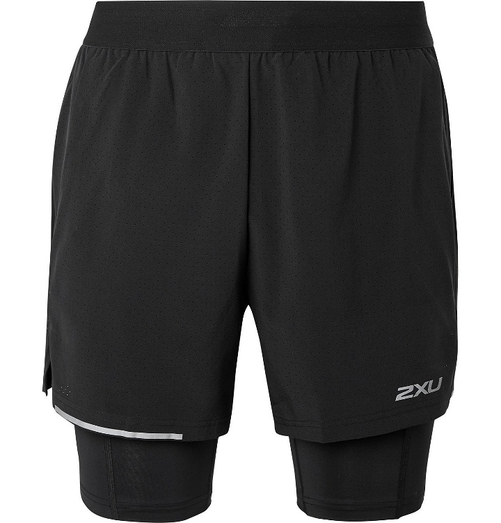 Photo: 2XU - XVENT 2-In-1 Jersey Shorts - Black