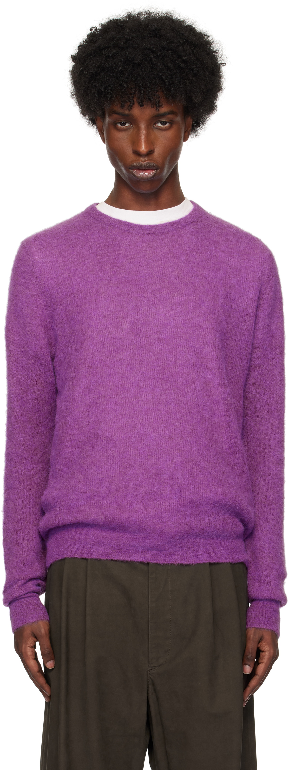 トップス AURALEE BABY SURI ALPACA SHEER KNIT AURALEE Purple Baby Suri Alpaca Sheer Knit Sweater Auralee
