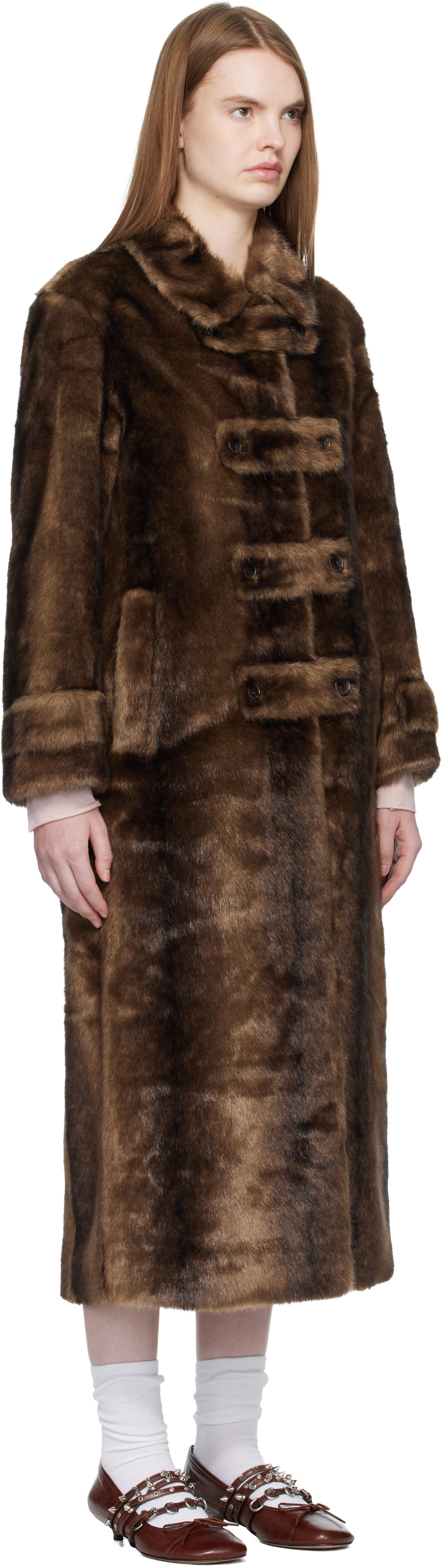 OPEN YY Brown Tab Toggle Faux-Fur Coat