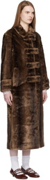 OPEN YY Brown Tab Toggle Faux-Fur Coat