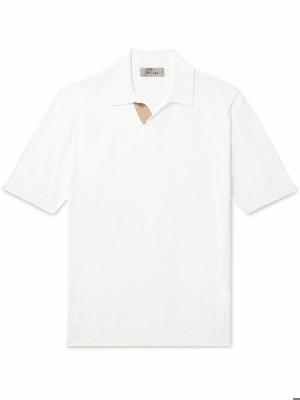 Photo: Canali - Suede-Trimmed Cotton Polo Shirt - White