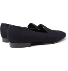 Kingsman - George Cleverley Windsor Leather-Trimmed Embroidered Cashmere Slippers - Navy
