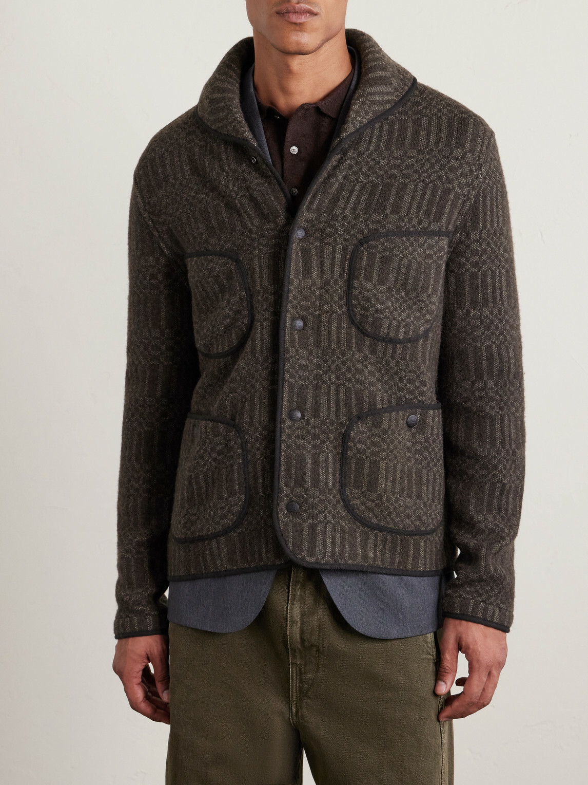 RRL - Shawl-Collar Jacquard-Knit Wool and Cashmere-Blend Cardigan - Brown