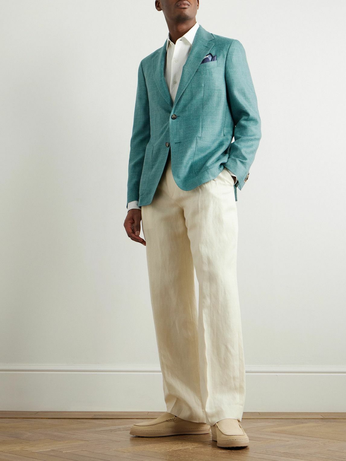Caruso - Wool, Silk and Linen-Blend Blazer - Blue