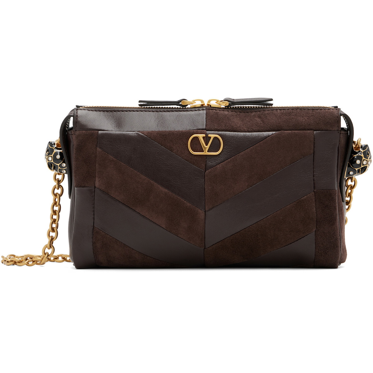 Valentino Garavani Brown Panthea Small Shoulder Chevron Pattern Bag