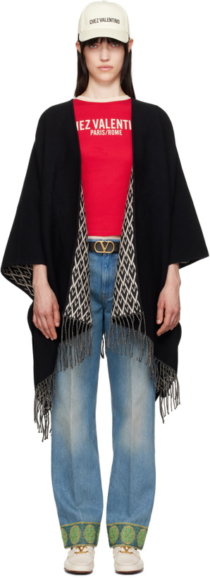 Photo: Valentino Garavani Black & Off-White Double Toile Iconographe Scarf