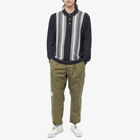 Beams Plus Men's Stripe Knit Long Sleeve Polo Shirt in Charcoal Grey