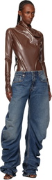 Mugler Brown Latex Scarf Bodysuit