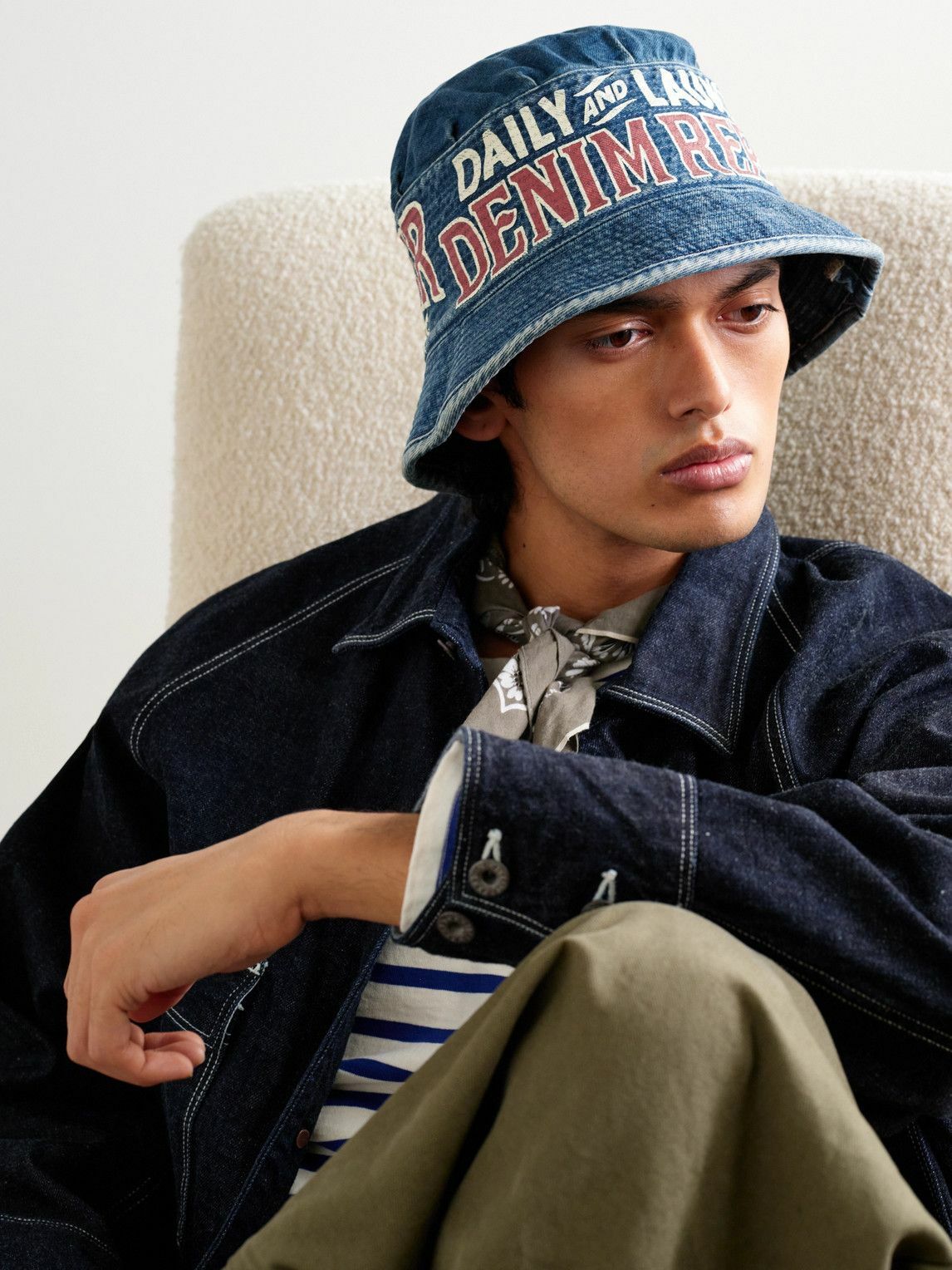 KAPITAL - Laundry Printed Denim Bucket Hat KAPITAL