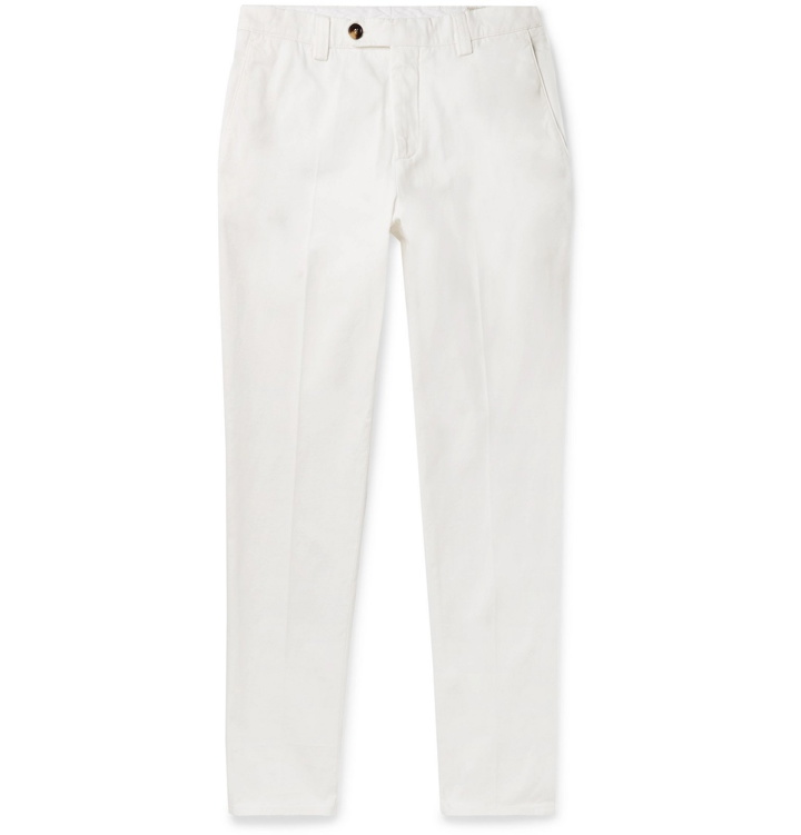 Photo: Brunello Cucinelli - Slim-Fit Cotton-Gabardine Trousers - White