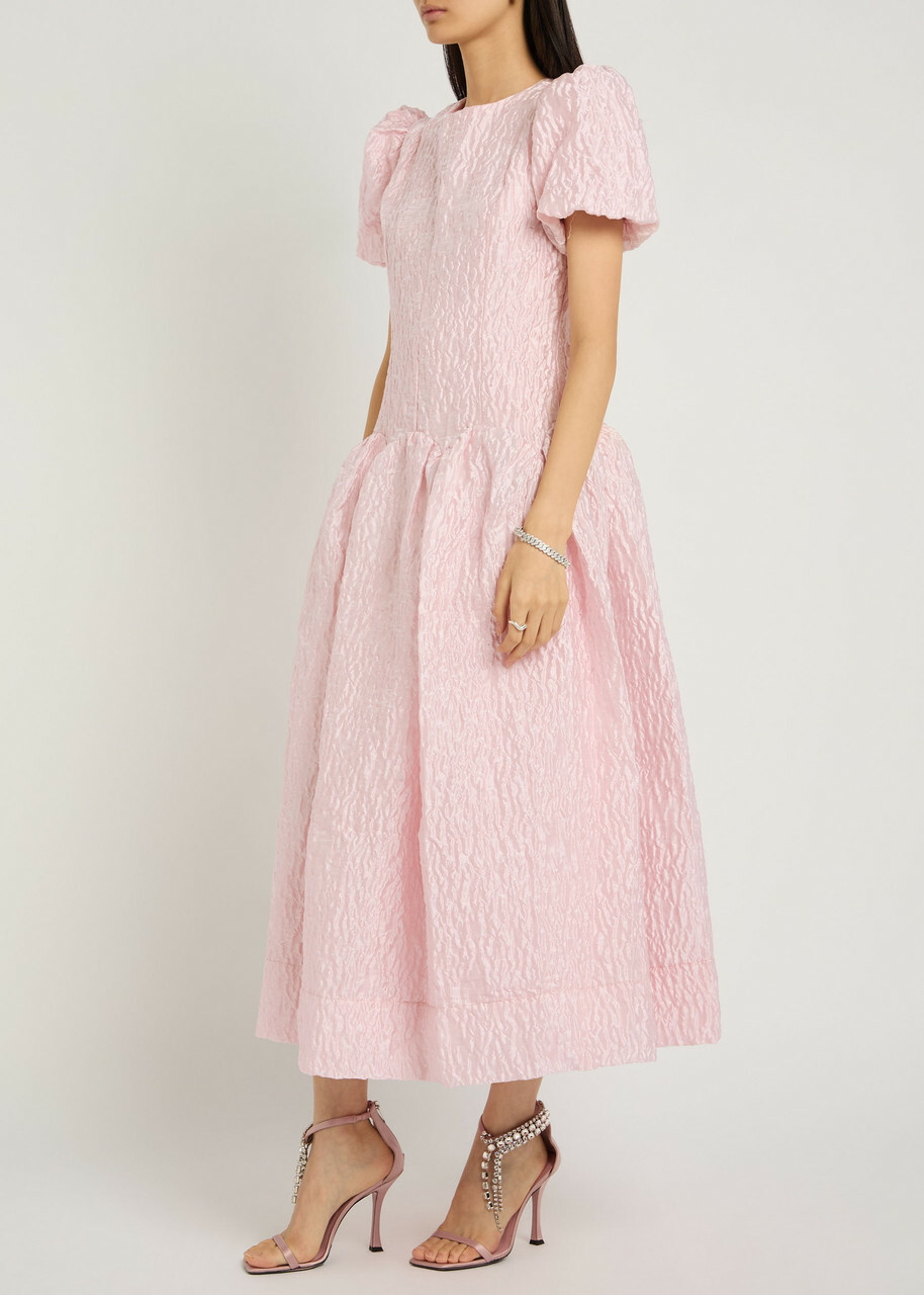 Sister Jane Ray Ripples Floral-jacquard Cloqué Midi Dress Pink