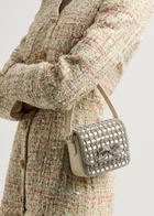 Self-portrait Micro Crystal-embellished Satin and Leather top Handle bag - Cream - One Size