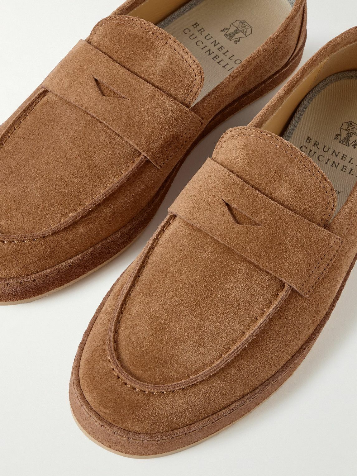 Brunello Cucinelli - Washed-Suede Penny Loafers - Brown Brunello