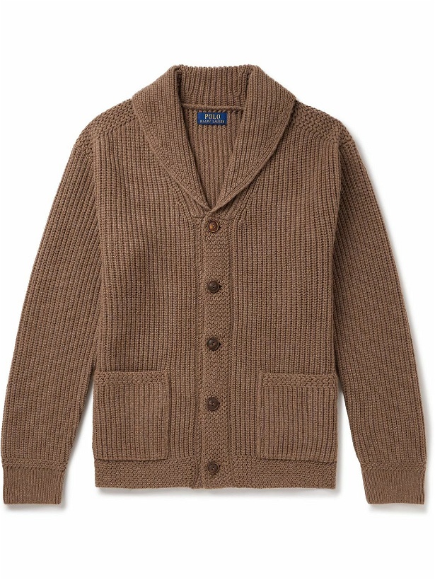 Photo: Polo Ralph Lauren - Shawl-Collar Ribbed Wool and Cashmere-Blend Cardigan - Brown