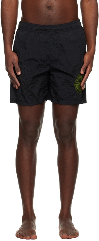 Photo: Stone Island Black Embroidered Shorts