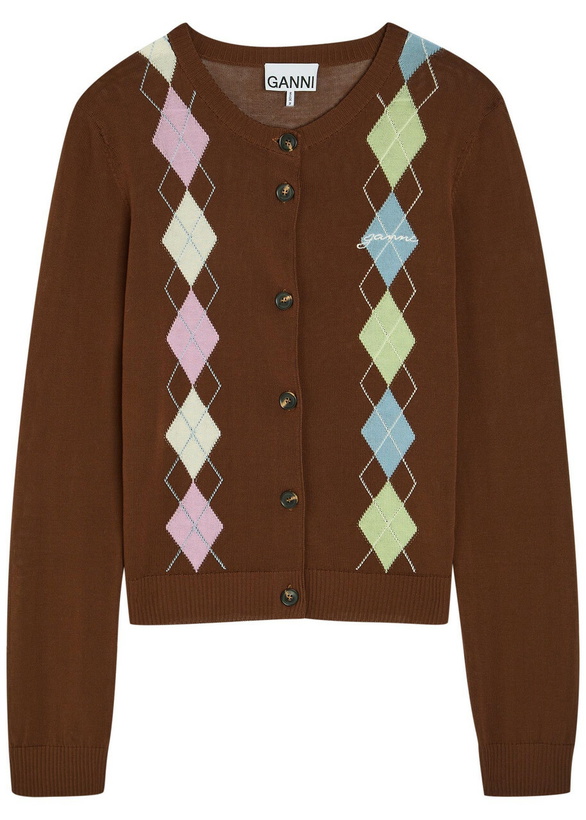 Photo: Ganni Argyle Cotton Cardigan Brown