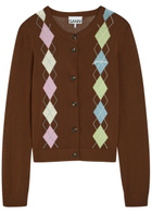 Ganni Argyle Cotton Cardigan Brown