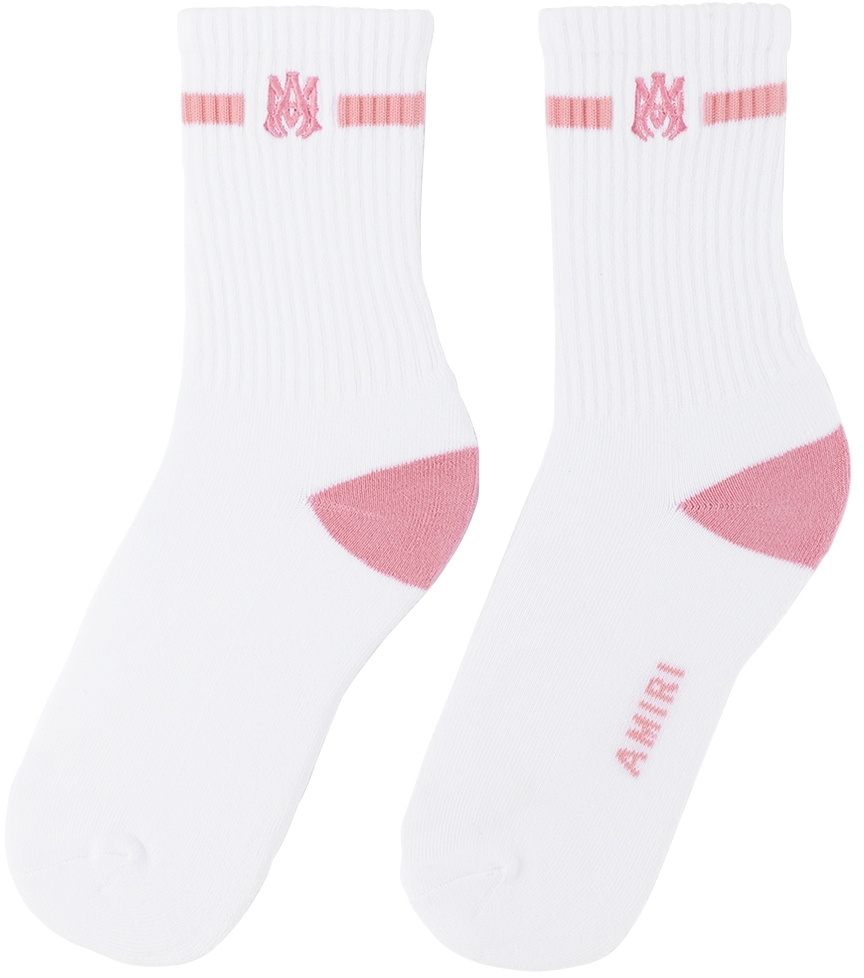 AMIRI Kids White & Pink M.A. Embroidery Socks