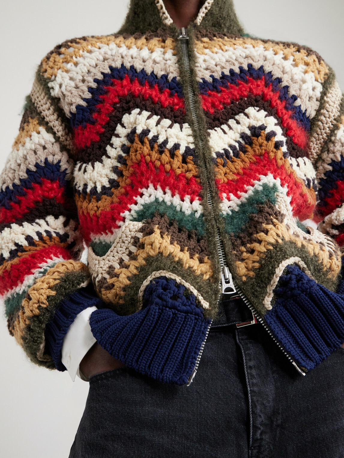 Sacai - Striped Crocheted Zip-Up Cardigan - Multi Sacai