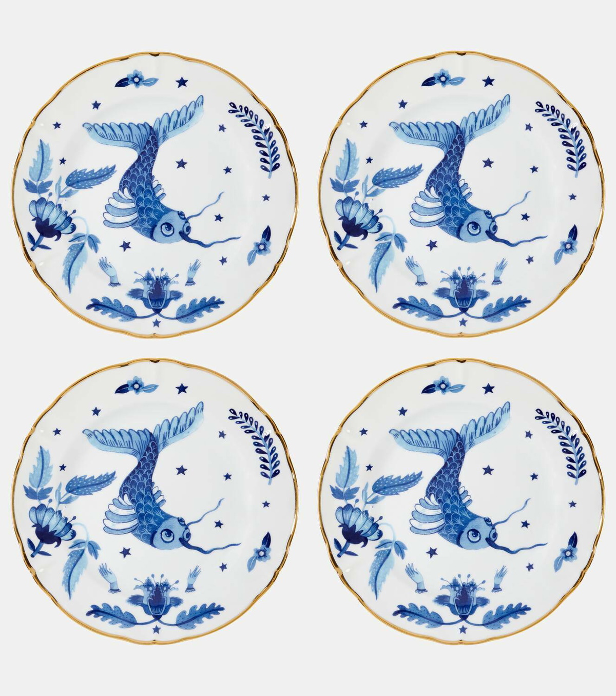 Bitossi Marino Blue Fish set of 4 dessert plates