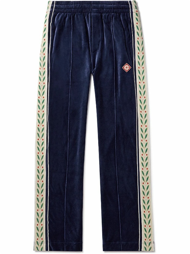 Photo: Casablanca - Straight-Leg Embroidered Velour Sweatpants - Blue