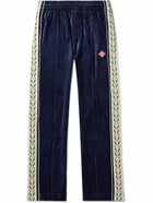 Casablanca - Straight-Leg Embroidered Velour Sweatpants - Blue