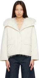 Yves Salomon White Curly Lamb Short Ultra-Light Down Jacket