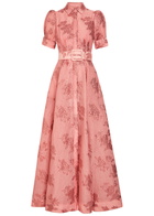 Rebecca Vallance Annette Belted Floral-jacquard Cloqué Gown Peach