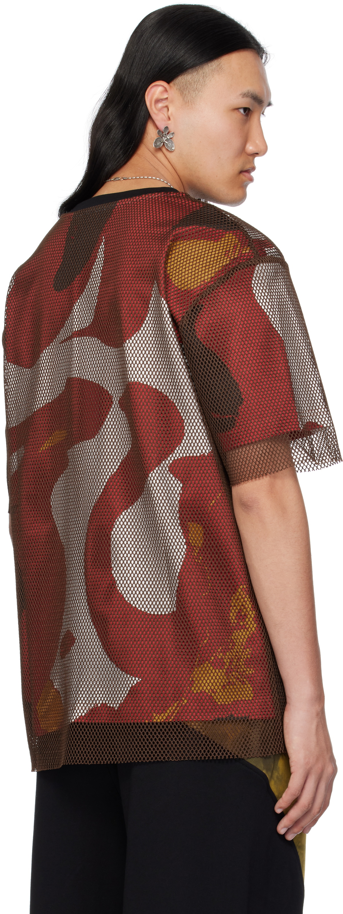 KUSIKOHC Brown Printed Mesh T-shirt
