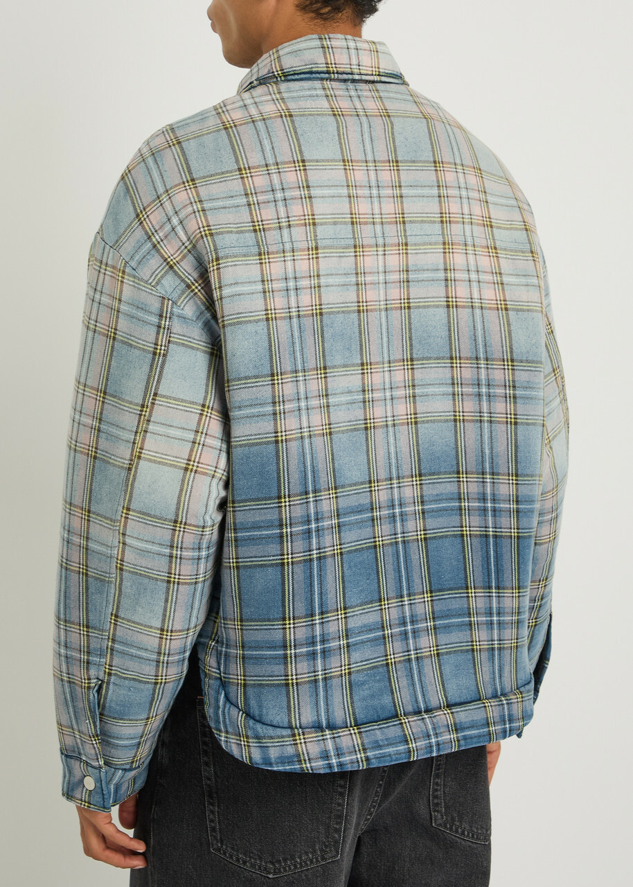 Cole Buxton Checked Cotton Jacket Blue