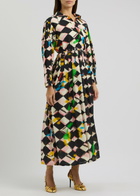 Lovebirds Printed Belted Silk Midi Shirt Dress Multicoloured
