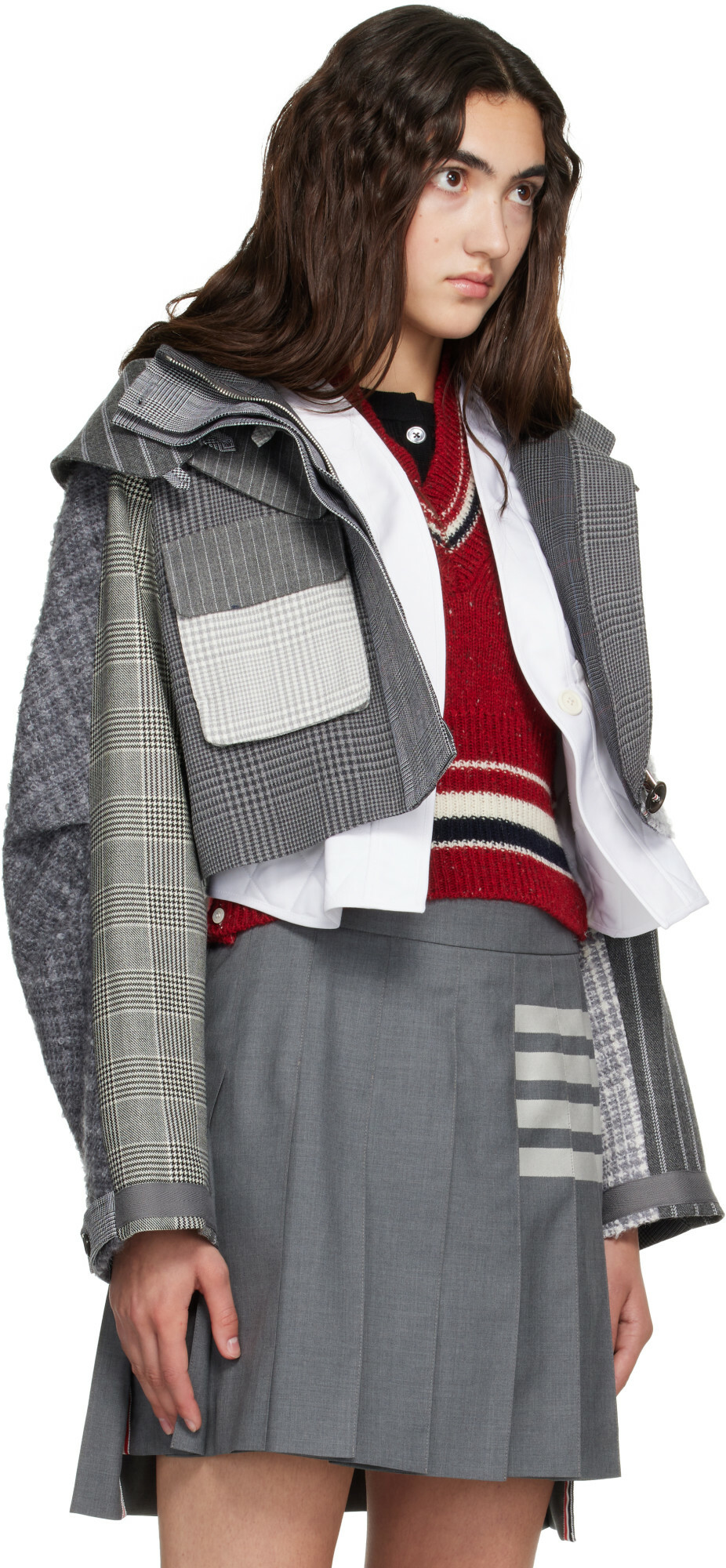 Thom Browne Gray High Twist Wool Funmix Cropped Tailored Parka