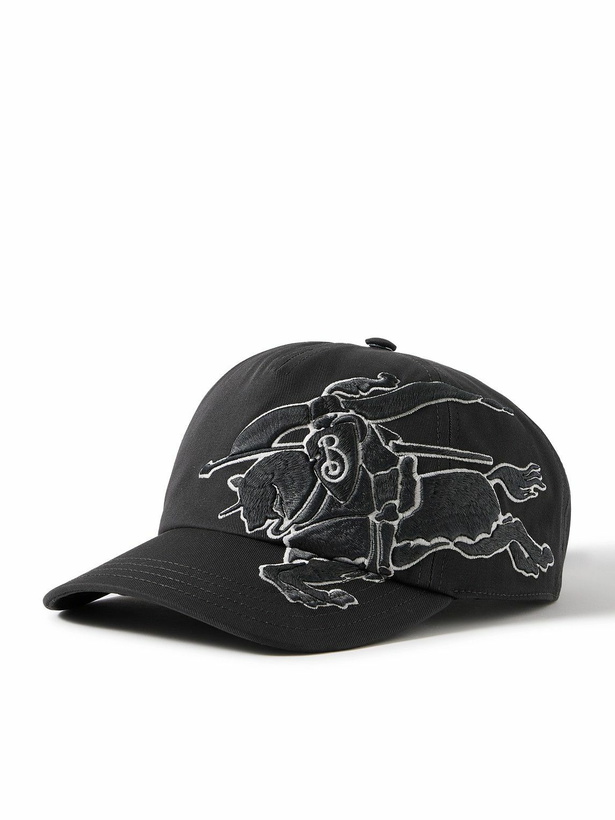 Photo: Burberry - Appliquéd Cotton-Twill Baseball Cap - Gray