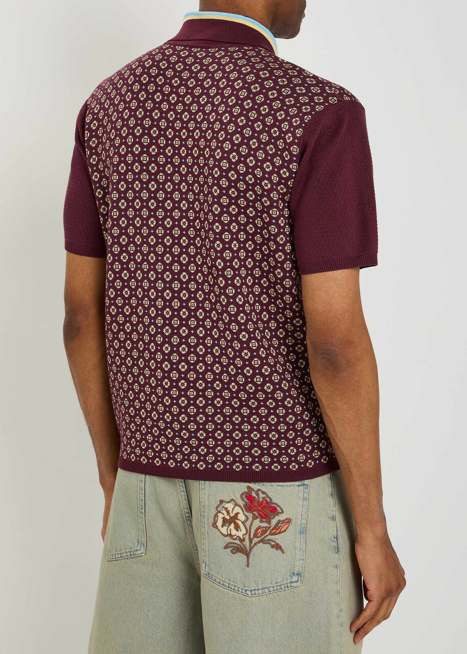 DRÔLE DE Monsieur Polo Maille Jacquard Cravate Patterned Cotton-blend Polo Shirt Dark Red