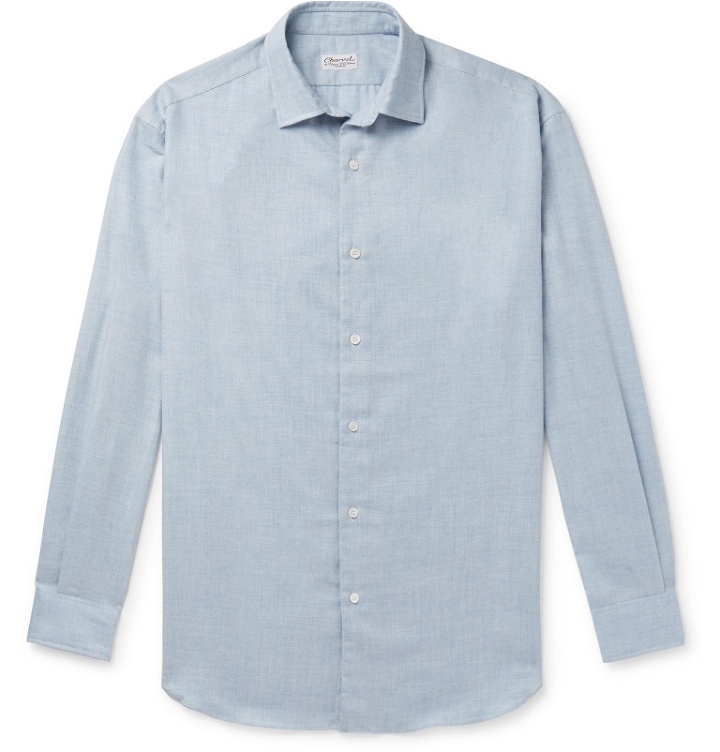 Photo: Charvet - Cotton and Wool-Blend Flannel Shirt - Blue